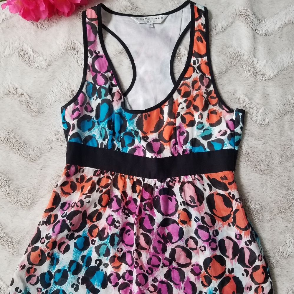 Trina Turk Racer back Top Empire Waist Sz 4 Multicolor Cotton and Silk